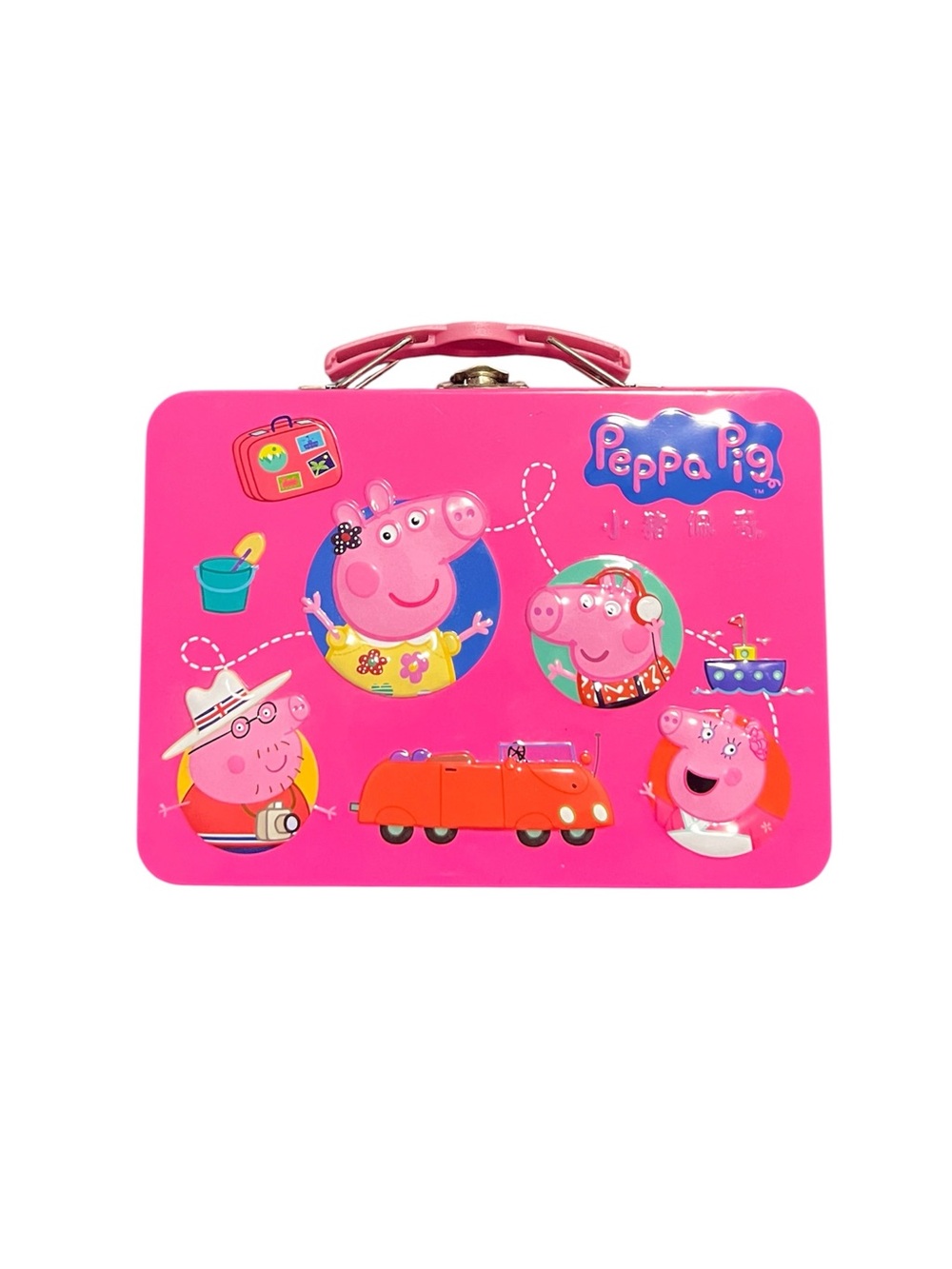 Peppa Pig Pink Metal Tin Top Handle Lunch Box Bag Purse Container Box Unisex